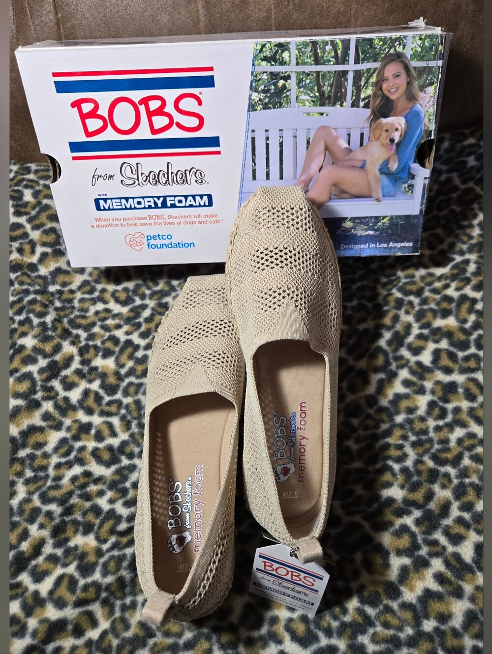 Skechers BOBS Women's Slip-On Espadrille in Beige Memory Foam Bird Song 7.5